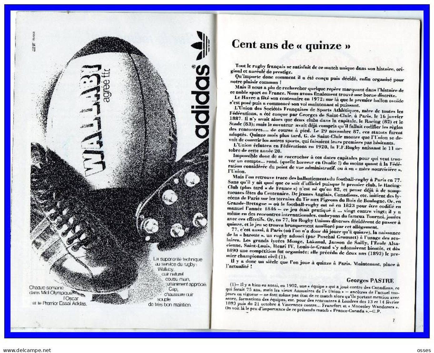 FFR.FRANCE Contre XV Du PRESIDENT Parc Des Princes Programme Officiel Oct.1977.(rectos Verso) - Rugby