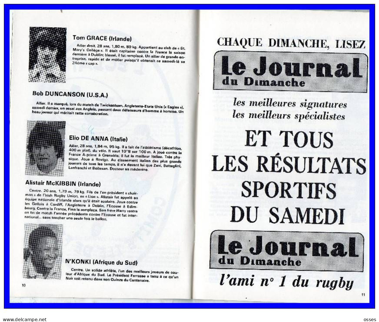 FFR.FRANCE contre XV du PRESIDENT Parc des Princes Programme Officiel Oct.1977.(rectos verso)