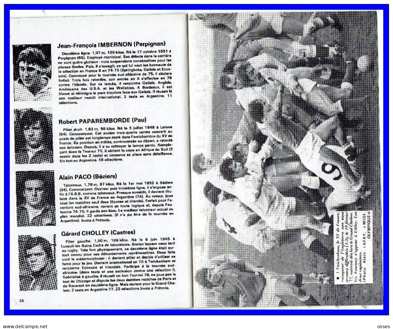 FFR.FRANCE contre XV du PRESIDENT Parc des Princes Programme Officiel Oct.1977.(rectos verso)