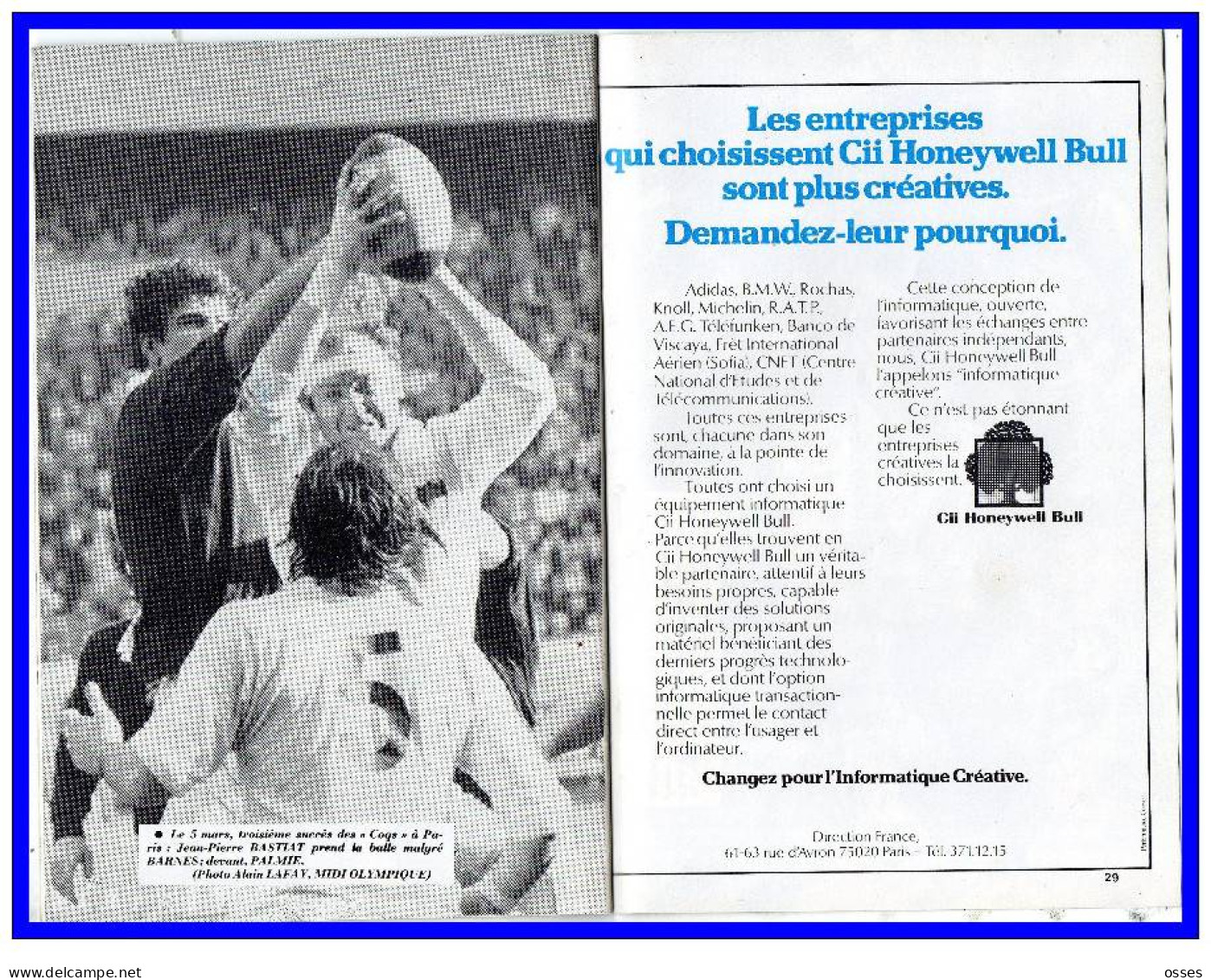 FFR.FRANCE contre XV du PRESIDENT Parc des Princes Programme Officiel Oct.1977.(rectos verso)