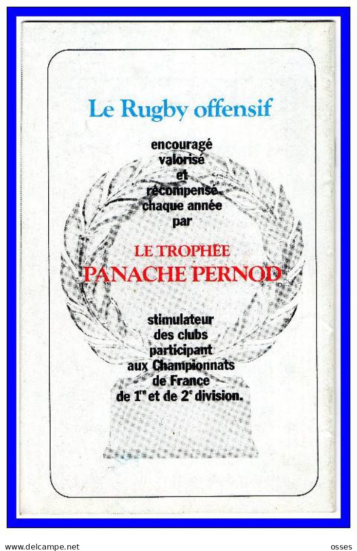FFR.FRANCE contre XV du PRESIDENT Parc des Princes Programme Officiel Oct.1977.(rectos verso)