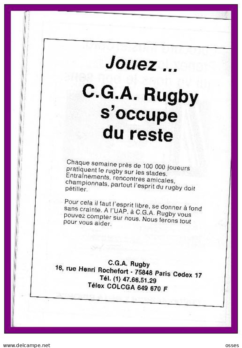 71éme CONGRES DE LA F.F.R. 7 - 8 Juillet 89 (100 Ans de Rugby a Bordeaux)