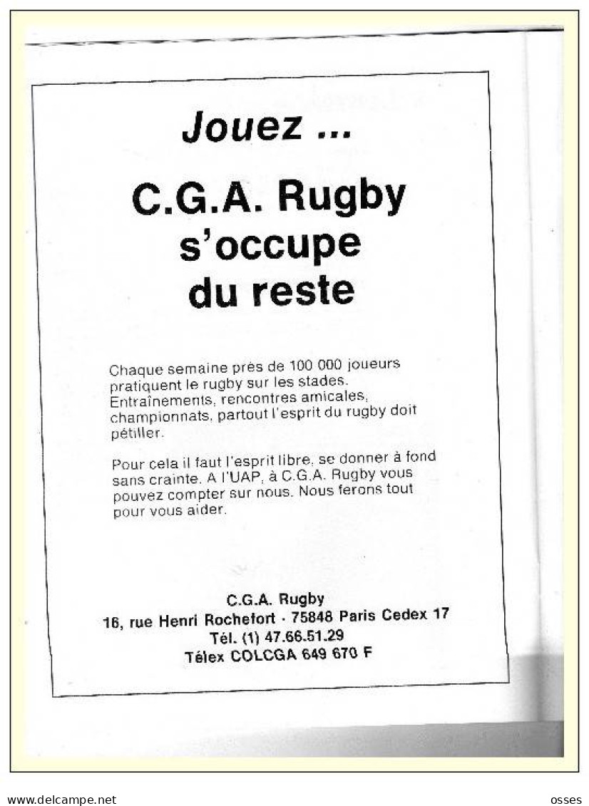 - CONGRES DE LA FEDERATION FRANCAISE DE RUGBY Reims 2.3.4. 1987.(rectos versos)