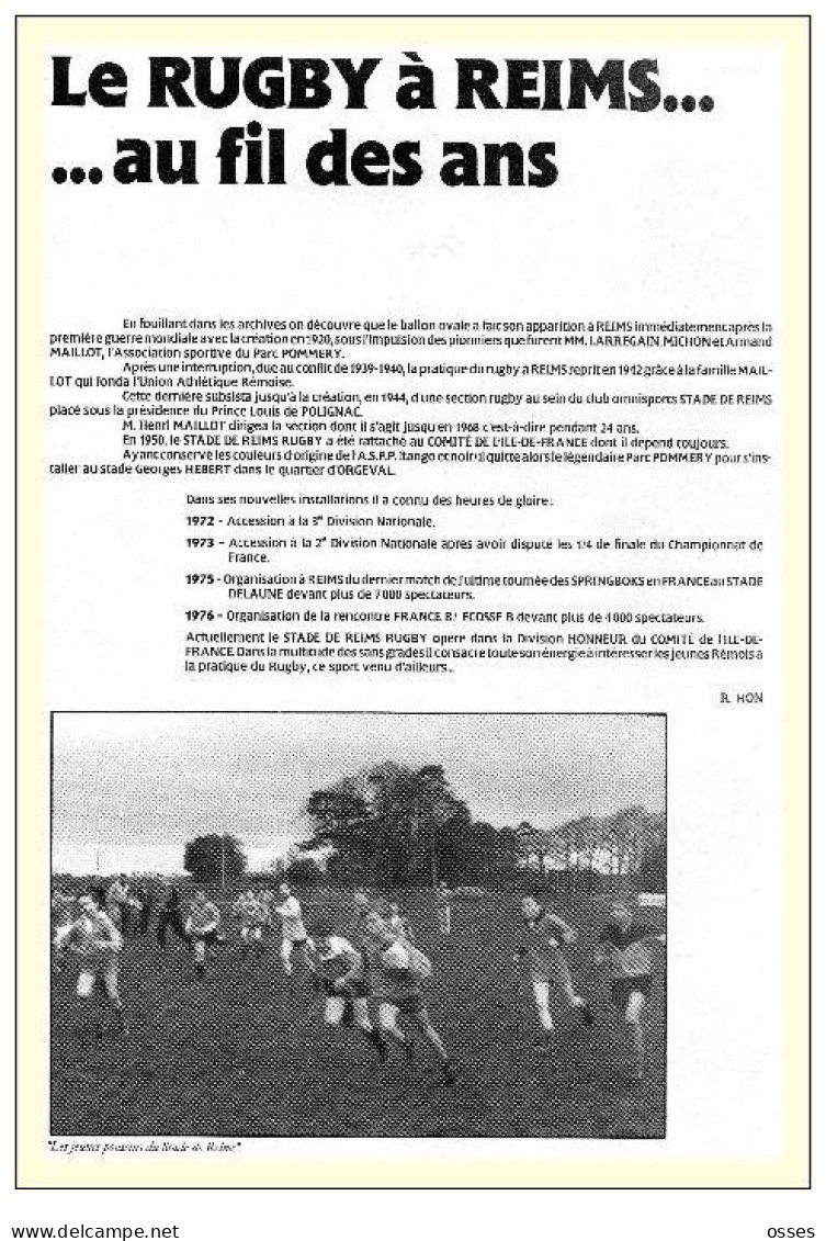 - CONGRES DE LA FEDERATION FRANCAISE DE RUGBY Reims 2.3.4. 1987.(rectos versos)