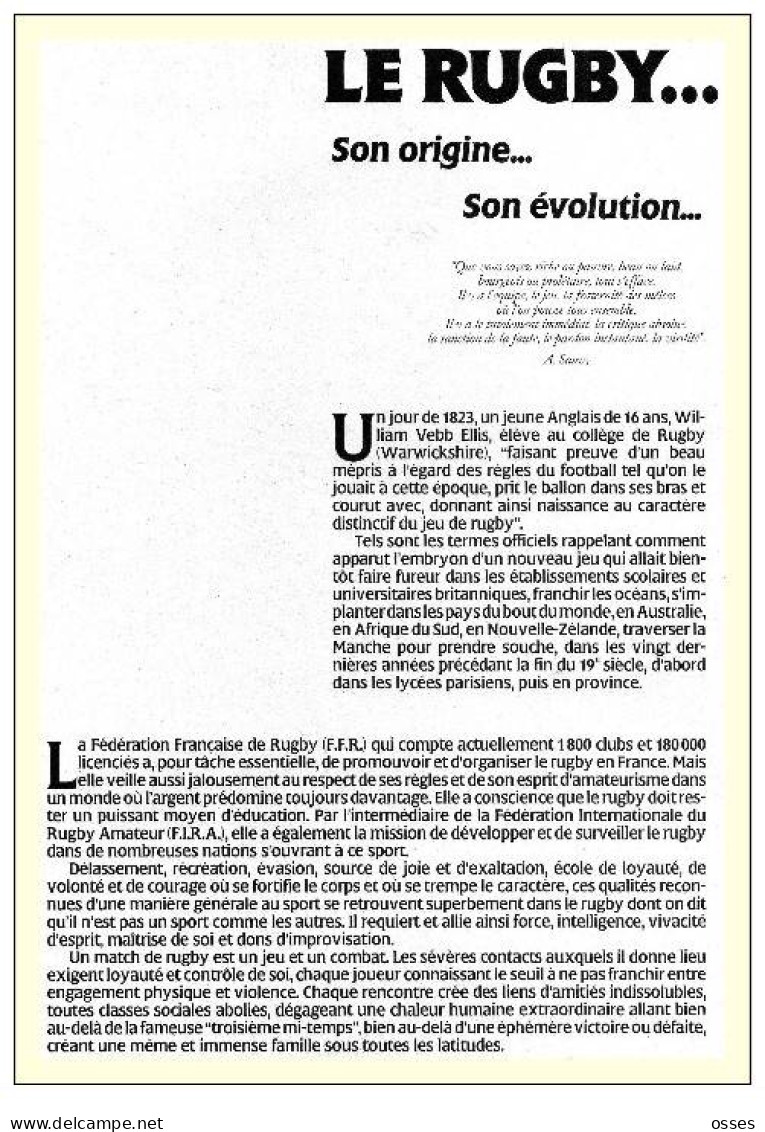 - CONGRES DE LA FEDERATION FRANCAISE DE RUGBY Reims 2.3.4. 1987.(rectos versos)