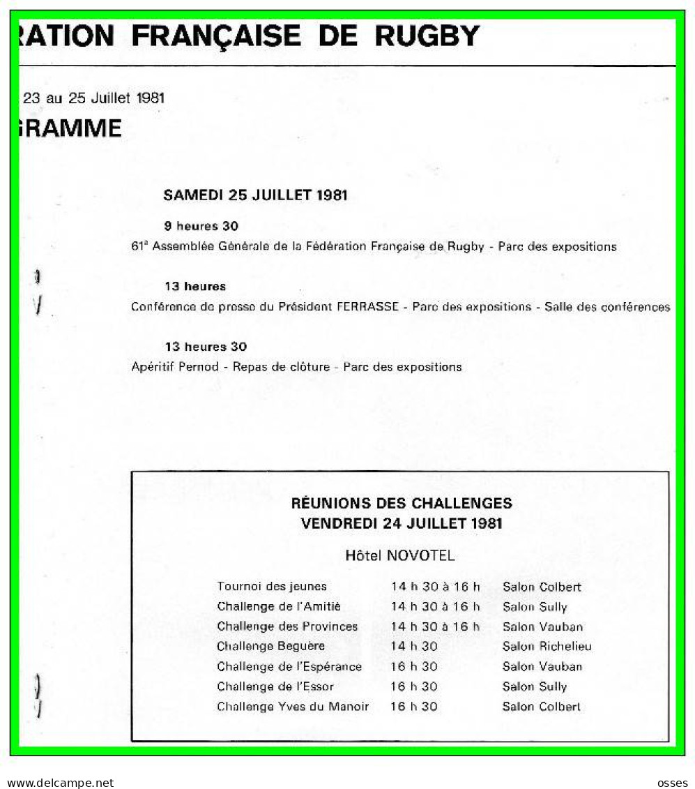 - BESANCON.61éme ASSEMBLEE GENERALE de la F.F.R.23.24.25 Juillet1981 (rectos versos)