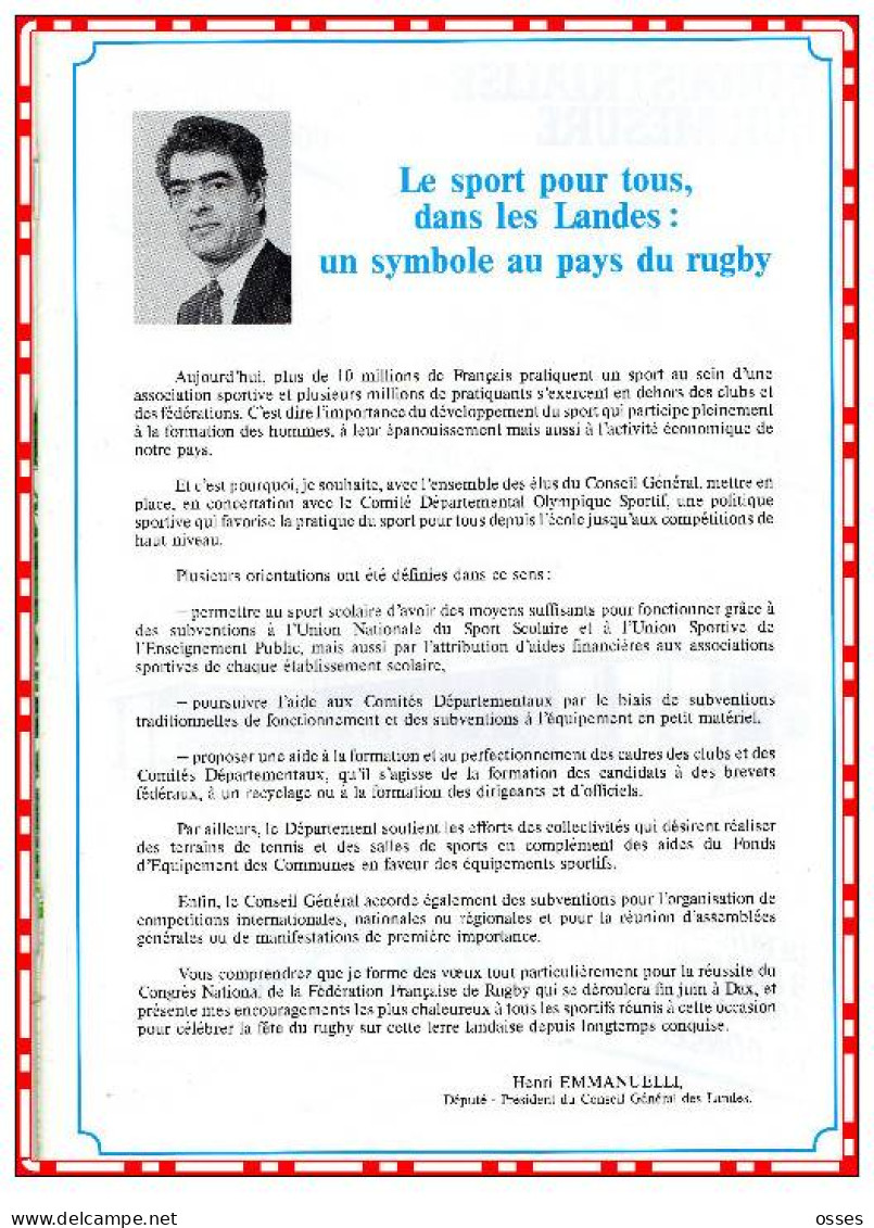 F.F.Rugby 67eme Assemblée Générale DAX Les 26.27.et 28 Juin 1986 (40 Pages Rectos Versos) - Rugby