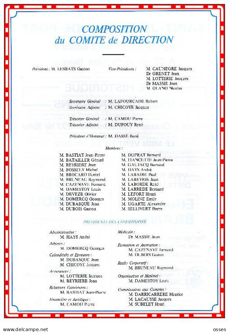 F.F.Rugby 67eme Assemblée Générale DAX les 26.27.et 28 Juin 1986 (40 pages rectos versos)