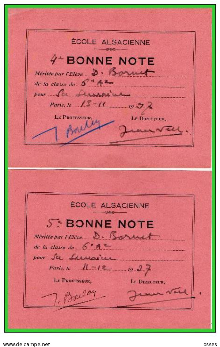 ECOLE ALSACIENNE-Quinze Bonne Note Méritée Par L'Eléve N°1 à15 Année Scolaire1937/38(rectos Versos) - Diplômes & Bulletins Scolaires