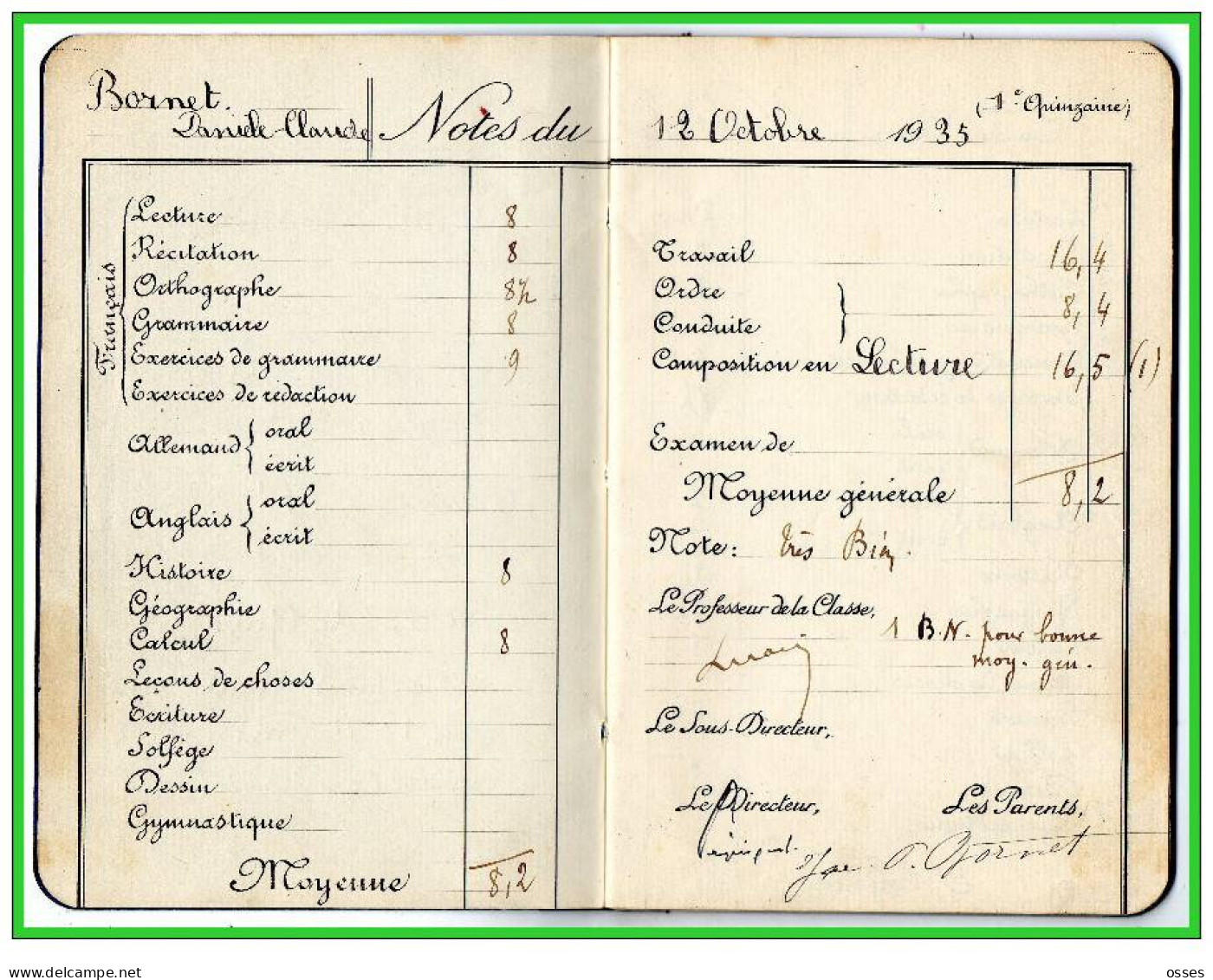 Carnet De Notes ECOLE ALSACIENNE à Paris. AnnéeScolaire 1935/36 (recto,verso, Intérieurs) - Diplômes & Bulletins Scolaires