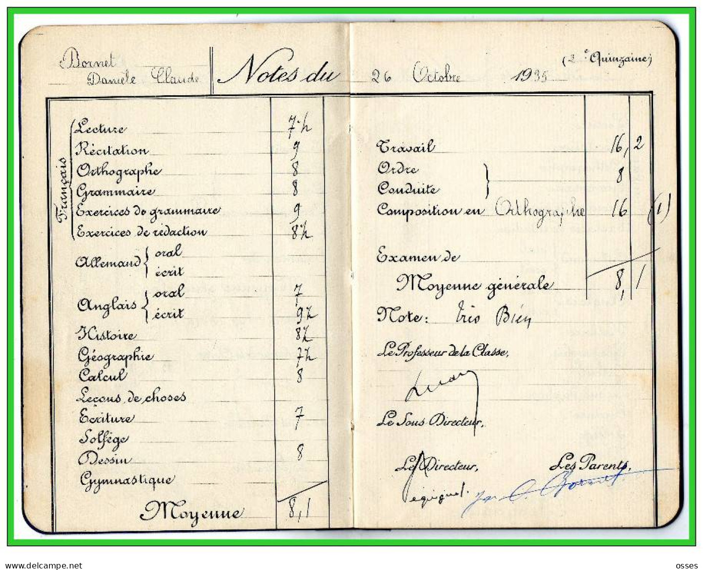 Carnet De Notes ECOLE ALSACIENNE à Paris. AnnéeScolaire 1935/36 (recto,verso, Intérieurs) - Diplômes & Bulletins Scolaires