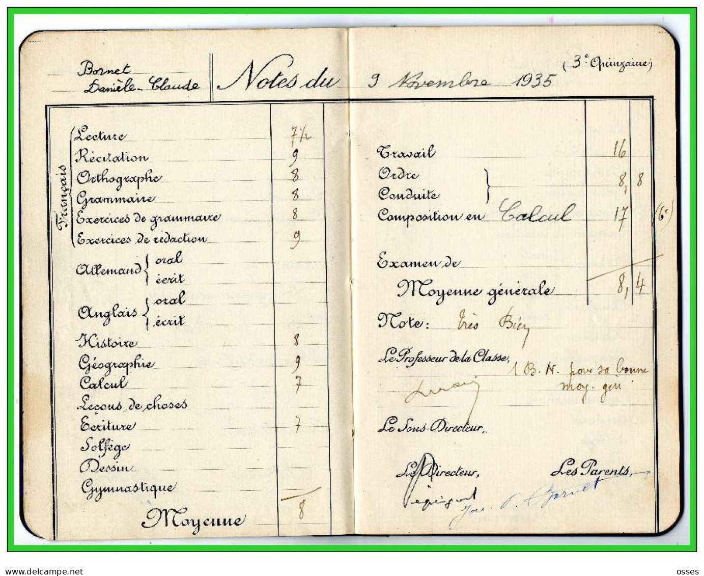 Carnet De Notes ECOLE ALSACIENNE à Paris. AnnéeScolaire 1935/36 (recto,verso, Intérieurs) - Diplômes & Bulletins Scolaires