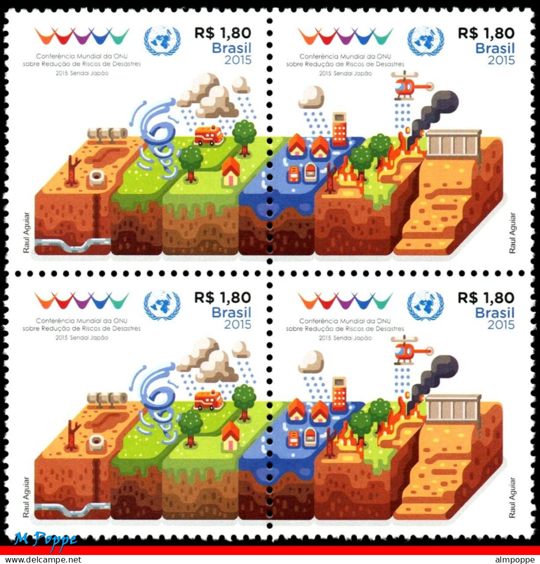 Ref. BR-3297-Q BRAZIL 2015 - UN WORLD CONFERENCE ONDISASTER RISK REDUCTION, JAPAN,BLOCK MNH, ONU, UN 4V Sc# 3297 - Blocs-feuillets