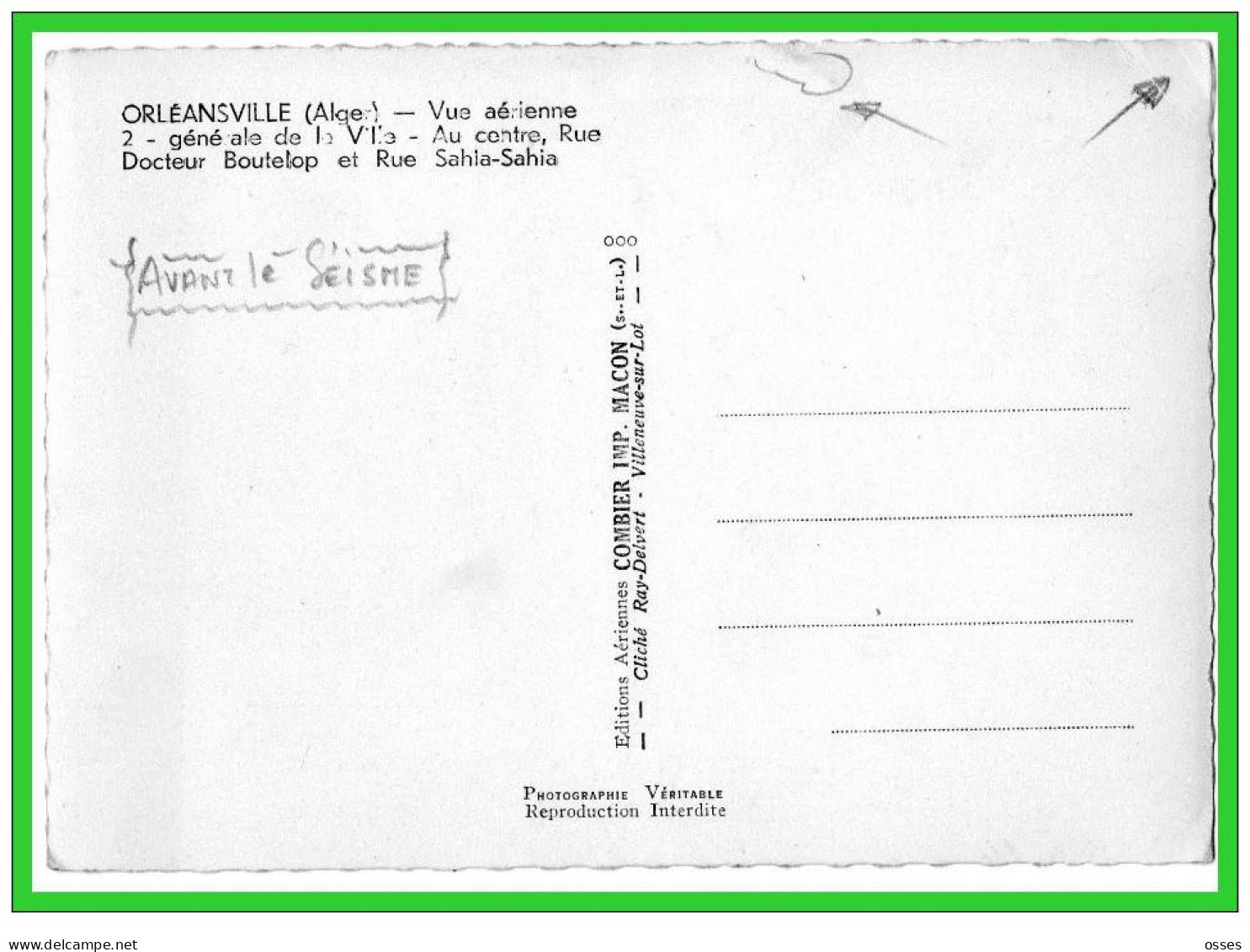 ORLEANSVILLE-(Alger)-Vue Aérienne Générale Rues Docteur Boutelop / Sahia Sahia(recto Verso) - Chlef (Orléansville)