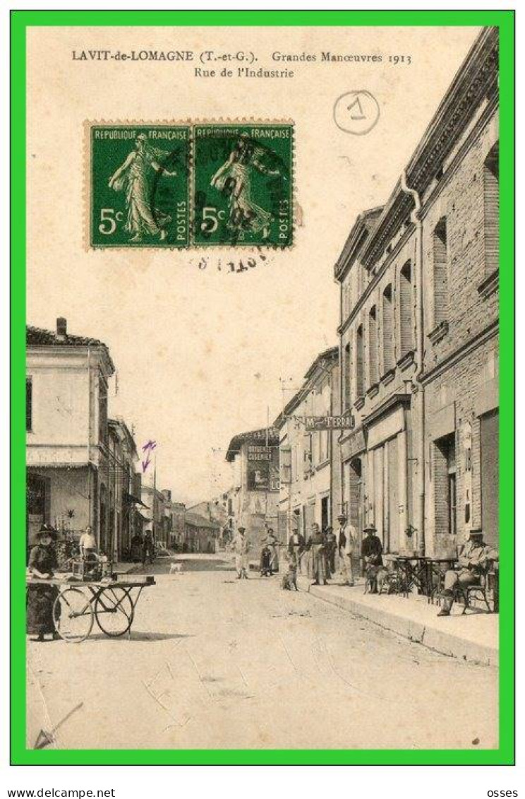 TROIS C.P.A.Lavit De Lomagne.Grandes Manoeuvres1913.Rue De L'Industrie.Mairie.Vue.(rectos Versos) - Lavit