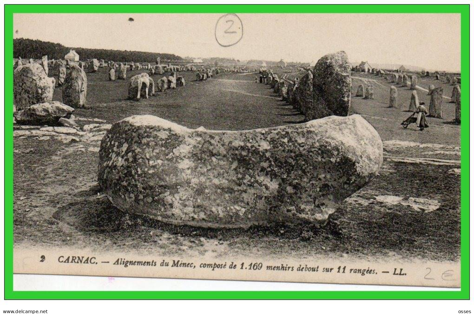 DEUX C.P.A.CARNAC.Alignements1 169 Menhirs-Fin Des Alignements Du Petit Ménec.(rectos Versos) - Dolmen & Menhire