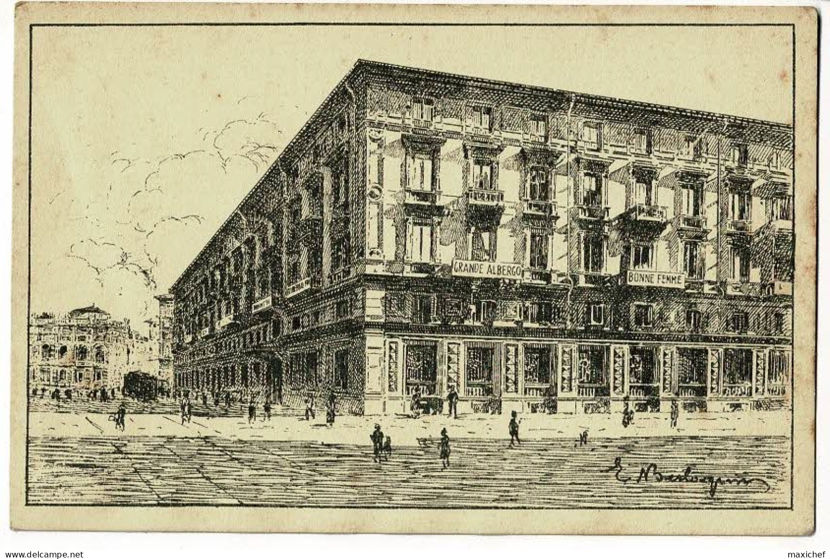 Carte Illustrée, E Berloquin - Grand Hôtel Bonne Femme - Métropole - Via Pietro Micca - Torino - Pas Circ, CP Recollée - Bar, Alberghi & Ristoranti