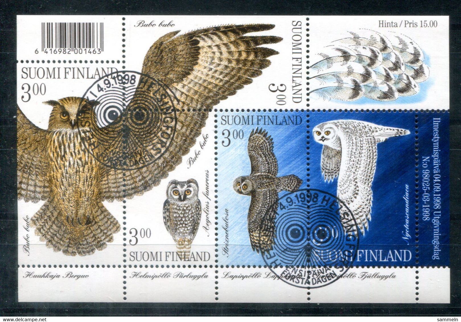 FINNLAND Block 19, Bl.19 FD Canc. - Eulen, Owls, Hiboux, Vögel, Birds, Oiseaux  - FINLAND / FINLANDE - Blocks & Kleinbögen