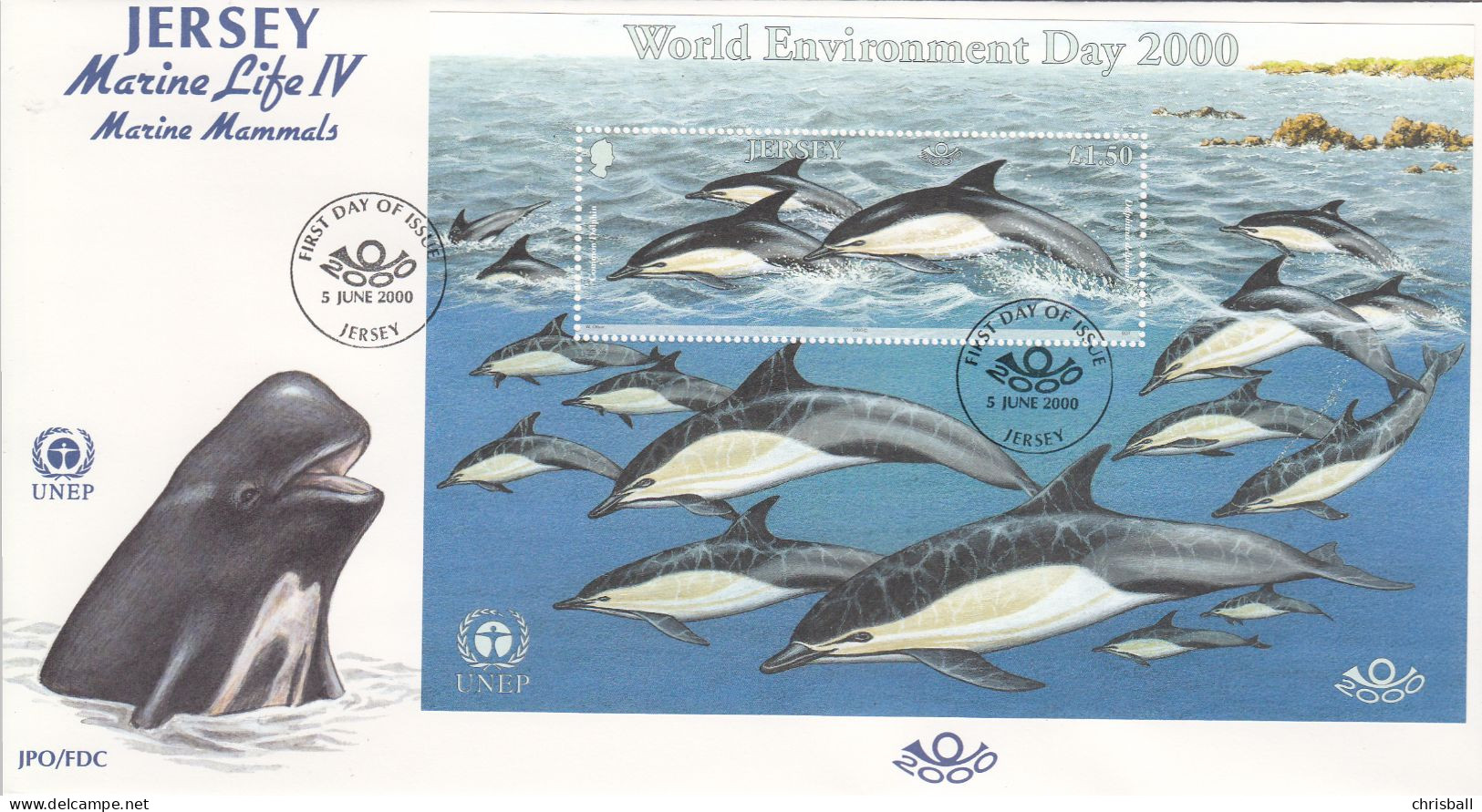 Jersey 2000 Marine Life  Miniature Sheet On Official FDC - Jersey