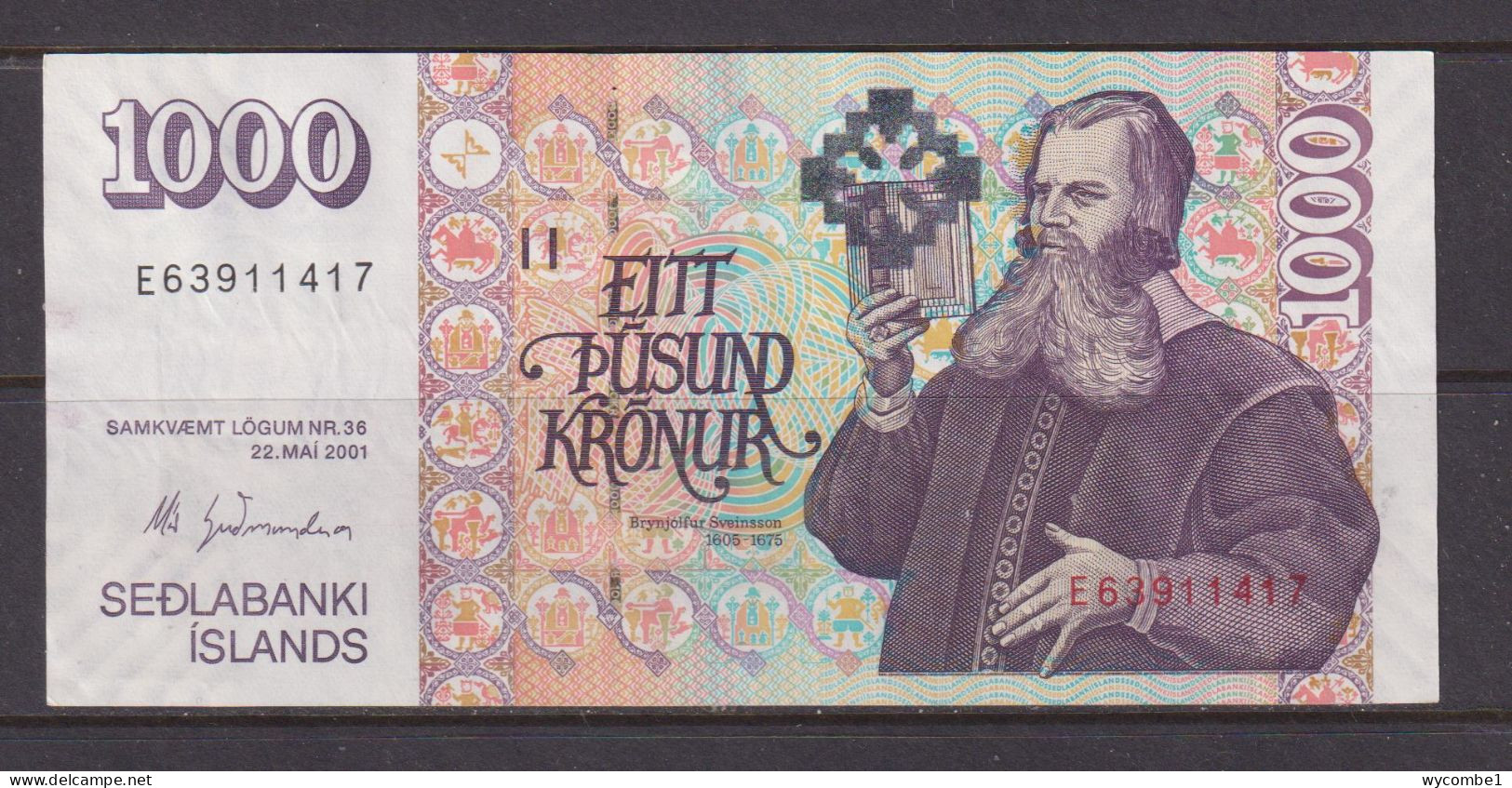 ICELAND -  2001 1000 Kronur Circulated  Banknote - Islandia