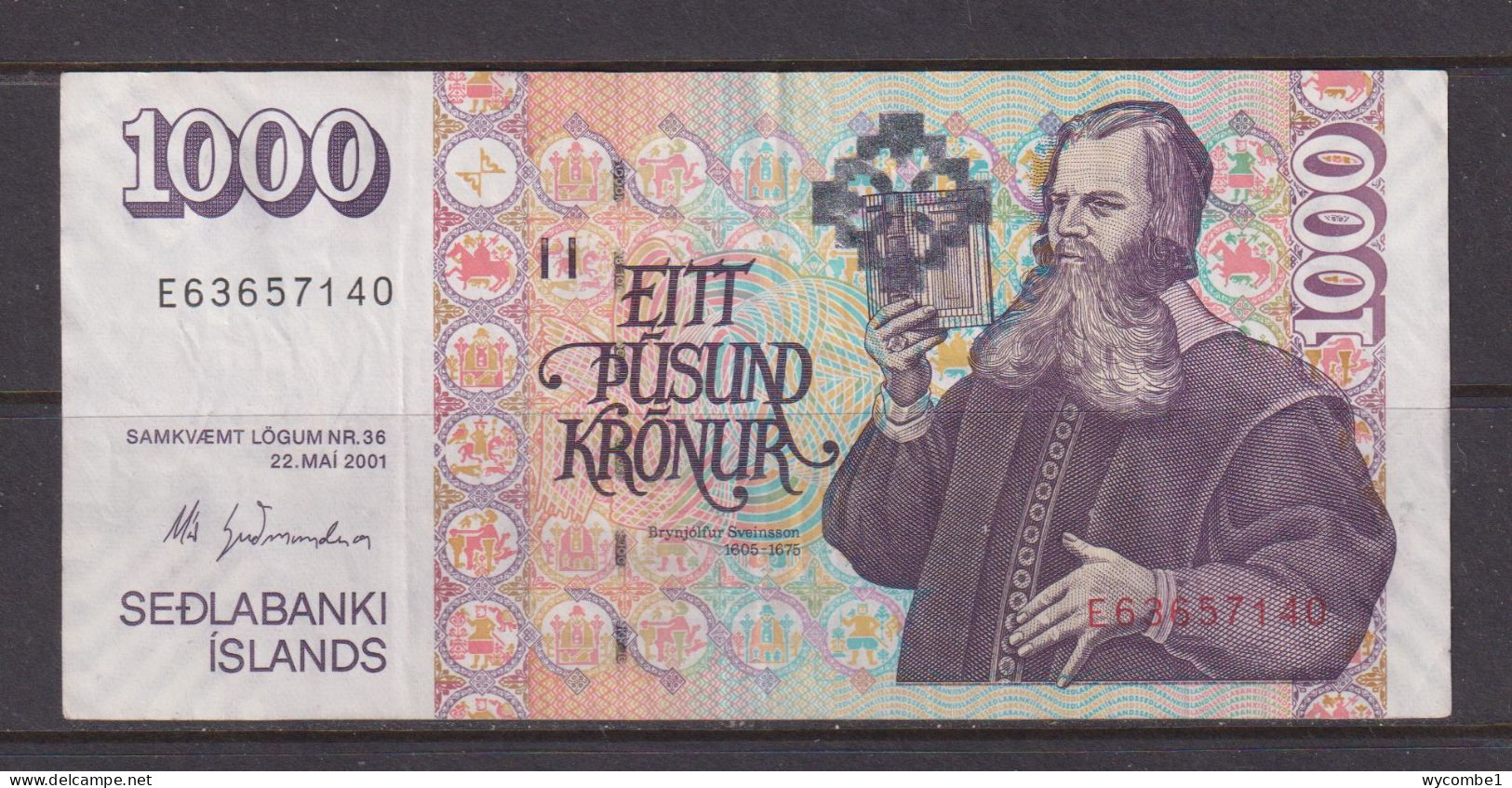 ICELAND -  2001 1000 Kronur Circulated  Banknote - Islandia