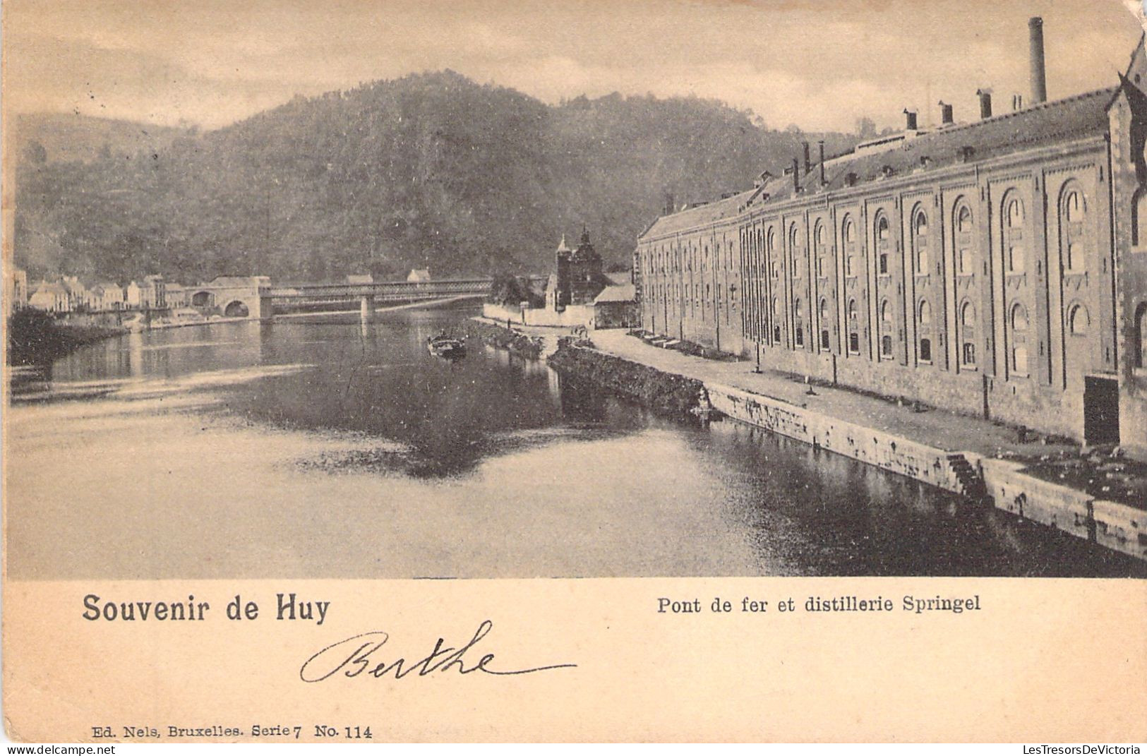 BELGIQUE - Souvenir De Huy - Pont De Fer Et Distillerie Springel - Nels - Carte Postale Ancienne - Huy