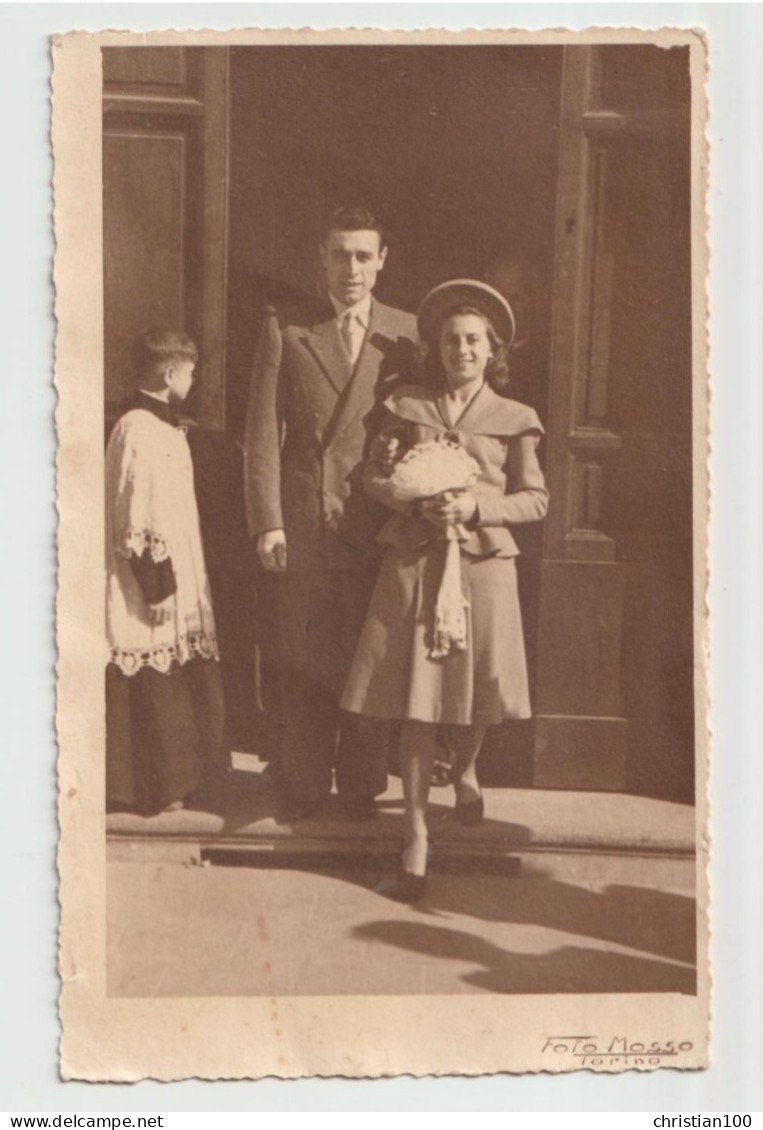 CARTE PHOTO - FOTO MOSSO TORINO ( TURIN ) TERESA E MILKO COU SINCERO AFFETTA - CHIRICHETTO - CHIESA - 07/10/1946 - 3 R/V - Churches