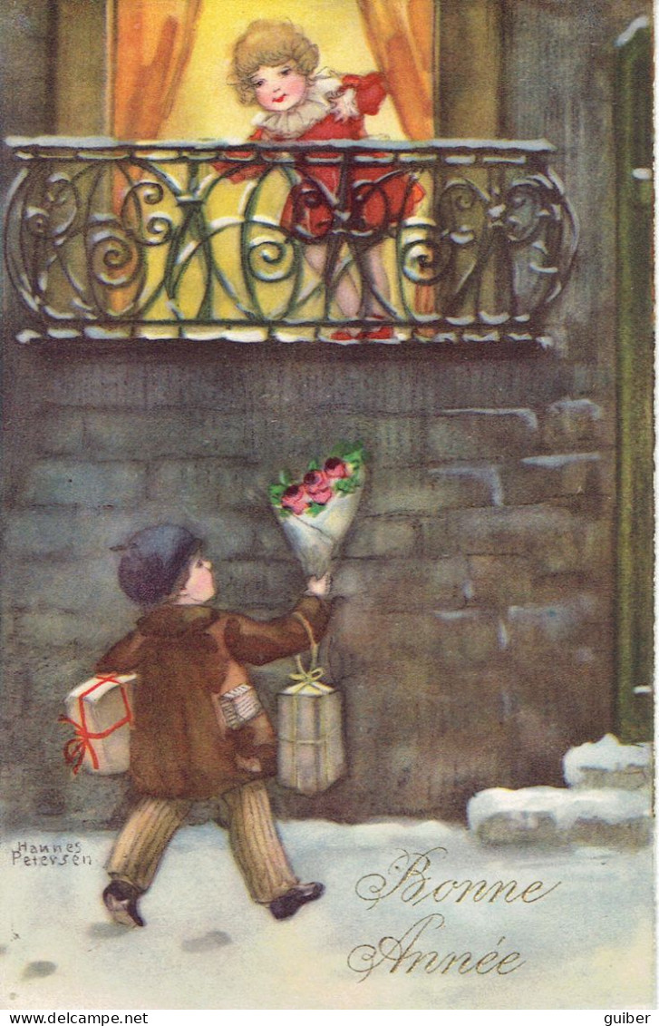 Illustrateur Carte Signée Hannes Petersen  Bonne Année Enfants Cadeaux  - Petersen, Hannes