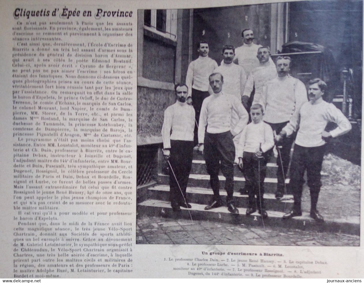 1901 ESCRIME - ESCRIMEURS À BIARRITZ - CERCLE MILITAIRE DE PARIS - LA VIE AU GRAND AIR - Fencing