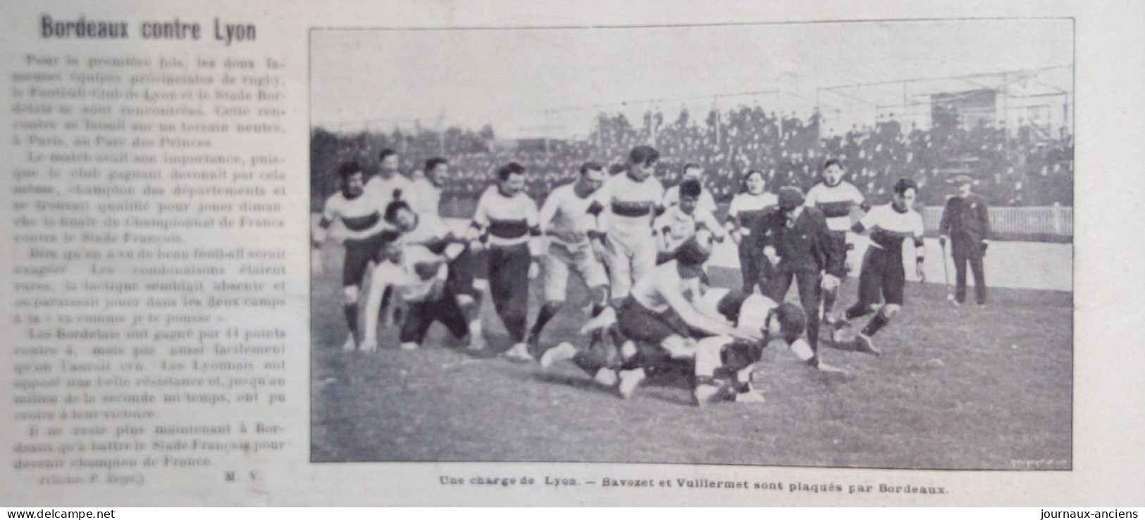 1901 RUGBY - BORDEAUX CONTRE LYON - PHOTOS DES DEUX EQUIPES - LA VIE AU GRAND AIR - Rugby