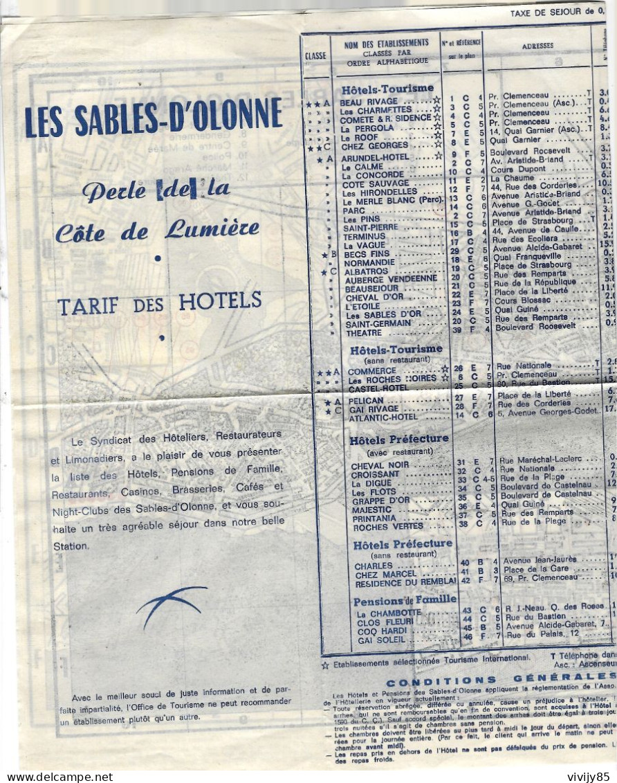 85 - LES SABLES D' OLONNE - T.Beau Dépliant Touristique Sur Le Tarif Des Hôtels - Sports & Tourisme