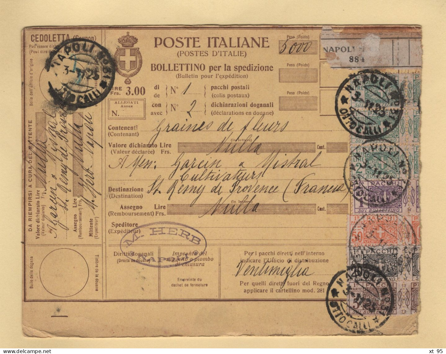 Italie - Bulletin D Expedition - Colis Postaux - Napoli - 1925 - Colis-postaux