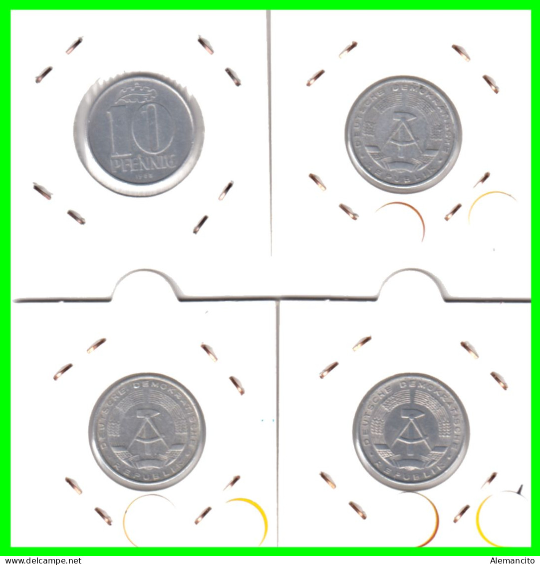 REPUBLICA DEMOCRATICA DE ALEMANIA ( DDR ) 4 MONEDAS DE 10 PFENNING AÑO 1968 - 1970 - 1972 -  1983 - CECA - A - EMBLEMA - - 5 Pfennig