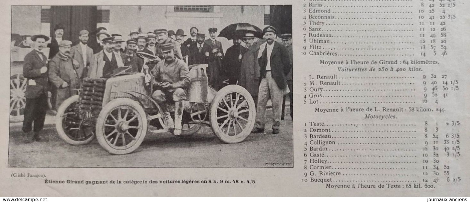 1901 COURSES AUTOMOBILES - BORDEAUX = PARIS ET LA COUPE GORDON BENETT - GIRARDEAU - FOUNIER - M. MORS - TESTE