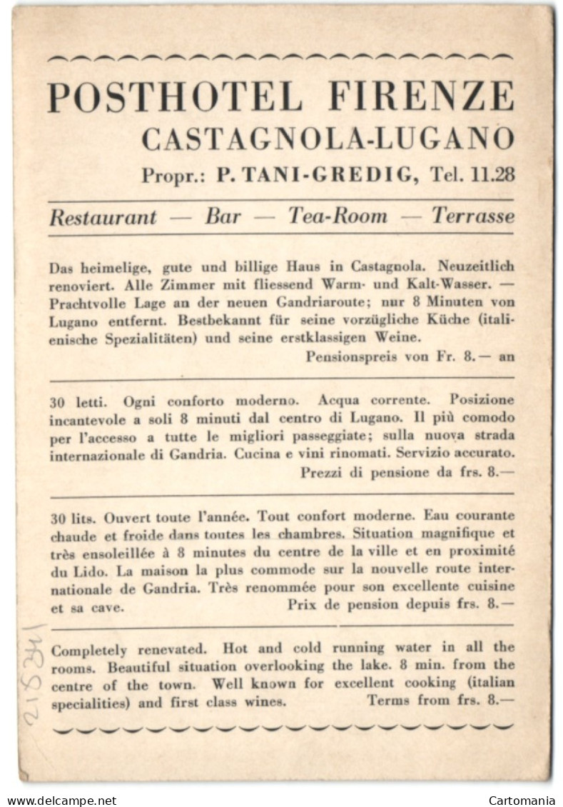 Castagnola-Lugano - Posthotel Firenze - Agno