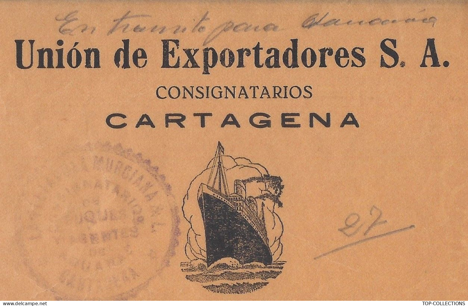 RARE 1940 CONNAISSEMENT BILL OF LADING  UNION DE EXPORTADORES Cartagena Espagne Pour Hambourg  Humburg  V.SCANS - Spanien