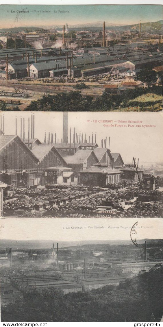 LE CREUSOT USINES SCHNEIDER GRANDE FORGE ET PARC AUX CYLINDRES + VUE GENERALE 3 CPA - Le Creusot