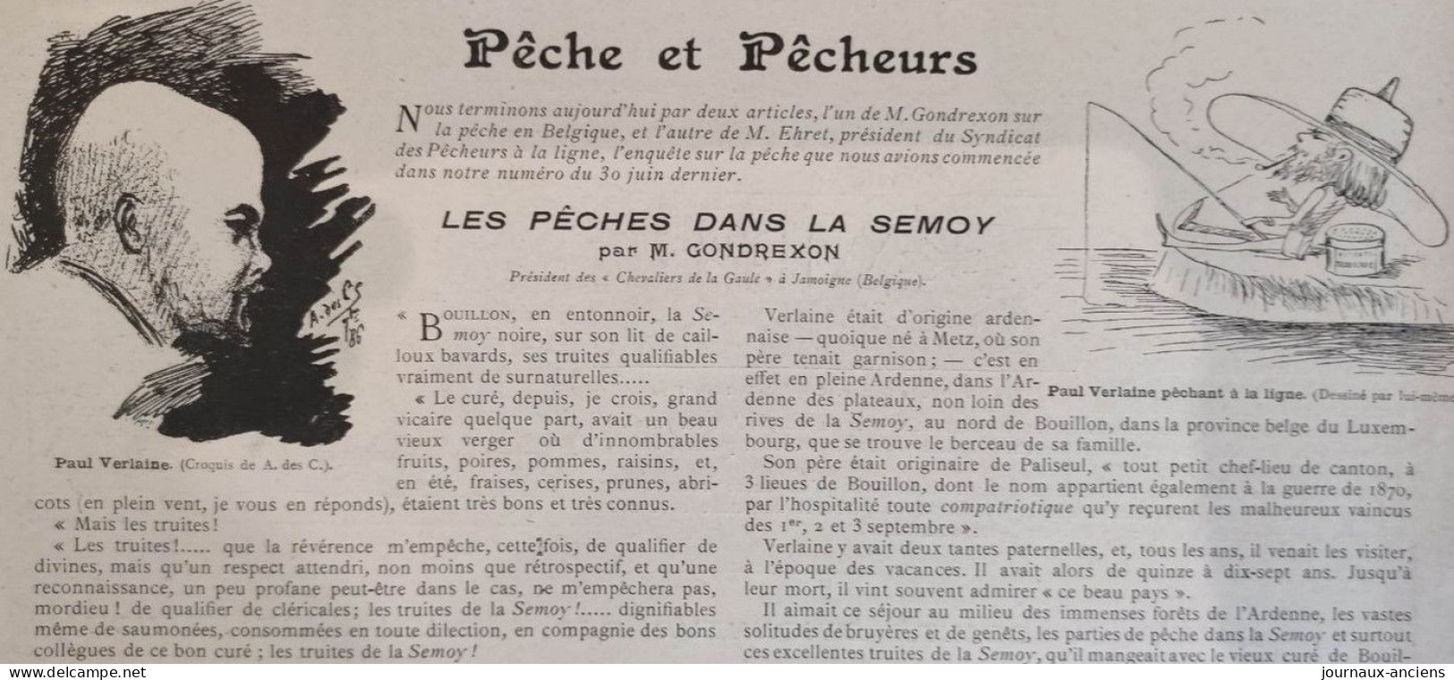 1901 LES PÊCHES DANS LA SEMOY  ( Belgique ) - PAUL VERLAINE - LA VIE AU GRAND AIR - Pesca