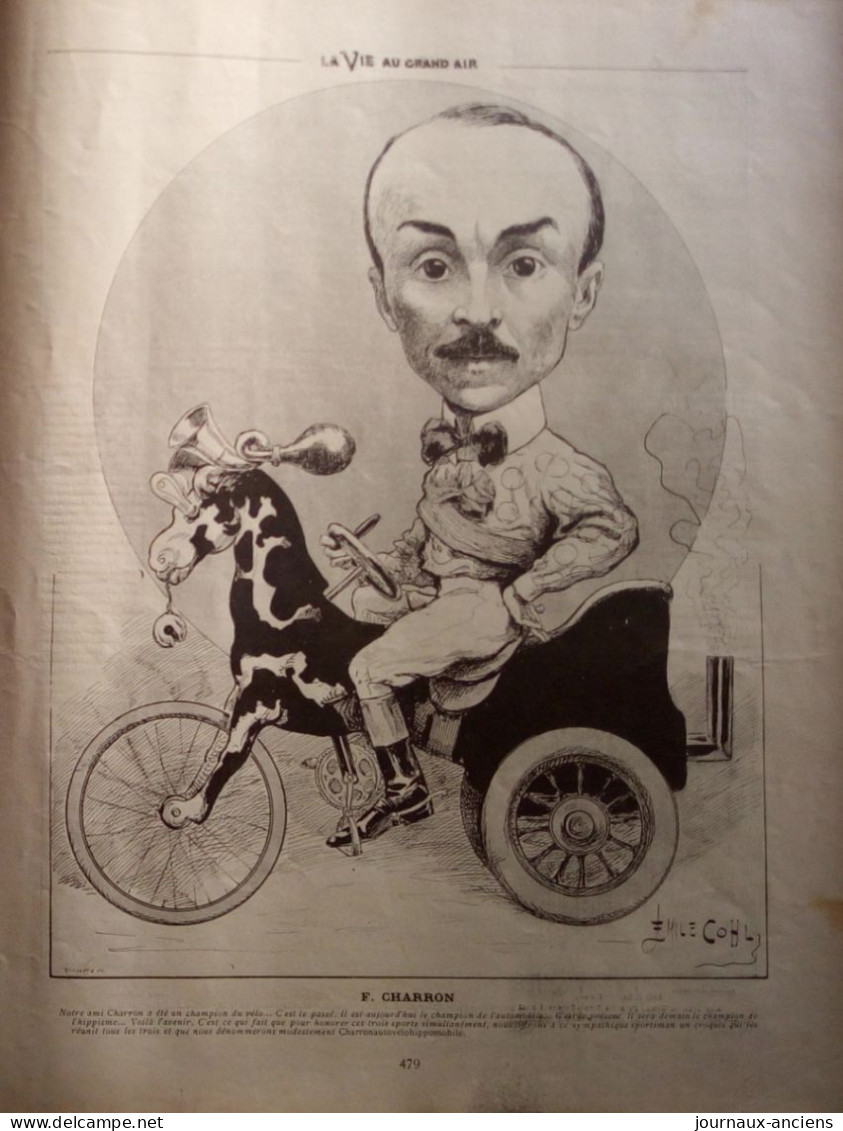 1901 AUTOMOBILE - Fernand  CHARRON ( Pilote Automobile Cycliste ) Caricature Par Emile COHL - LA VIE AU GRAND AIR - Autorennen - F1