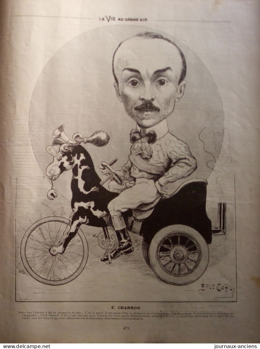 1901 AUTOMOBILE - Fernand  CHARRON ( Pilote Automobile Cycliste ) Caricature Par Emile COHL - LA VIE AU GRAND AIR - Automobile - F1