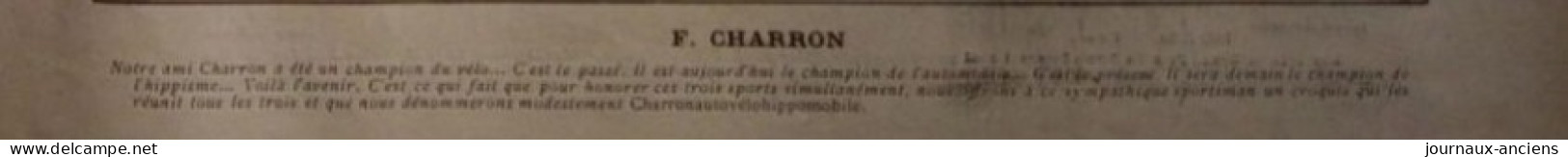 1901 AUTOMOBILE - Fernand  CHARRON ( Pilote Automobile Cycliste ) Caricature Par Emile COHL - LA VIE AU GRAND AIR - Automobilismo - F1