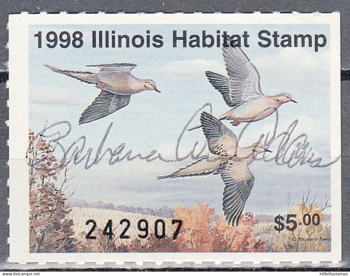 UNITED STATES  SCOTT NO SS5  USED SIGNED BY HUNTER YEAR 1998 ILLINOIS HABITAT STAMP - Duck Stamps