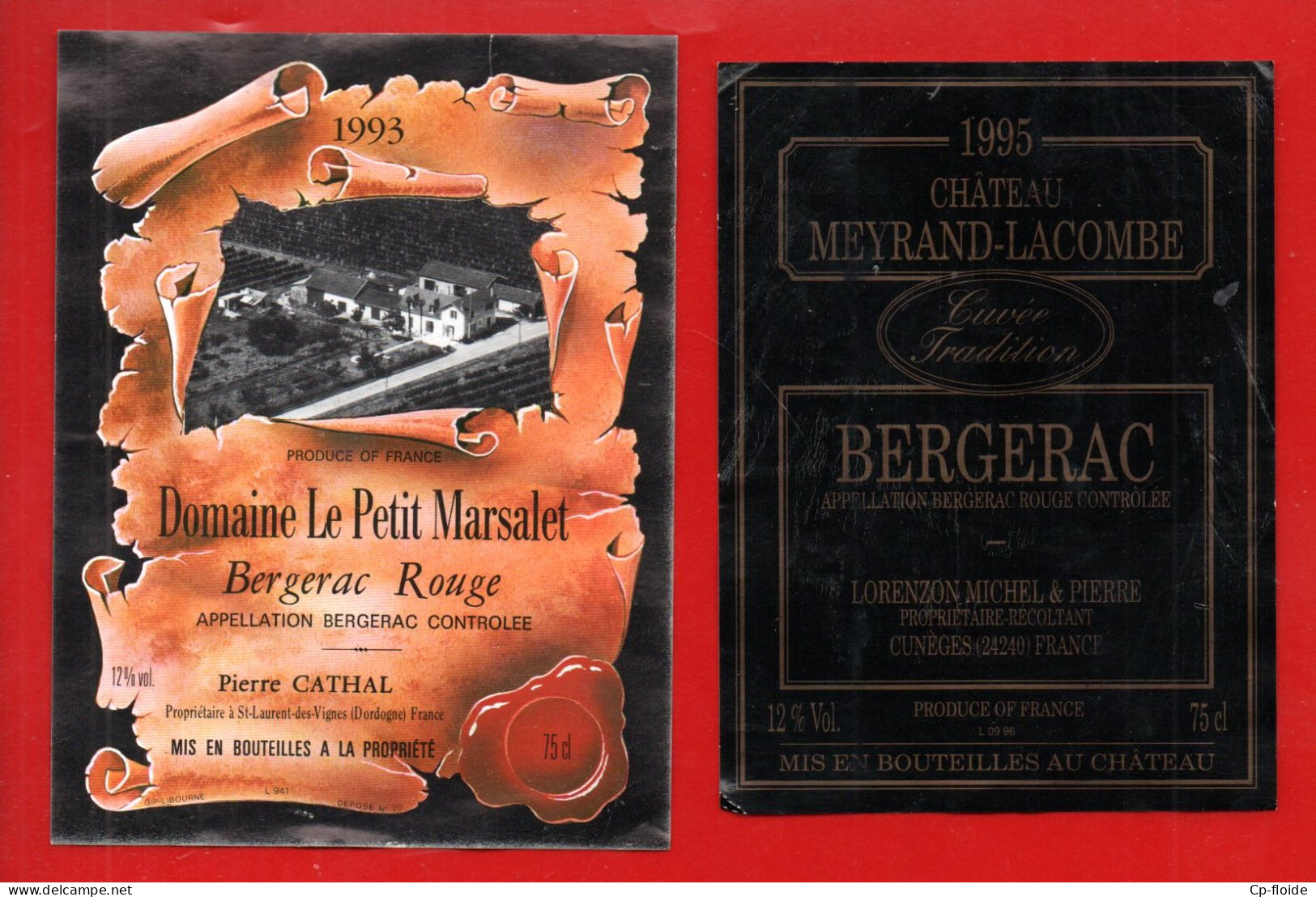 VIN DE BERGERAC . " DOMAINE LE PETIT MARSALET " & " CHÂTEAU MEYRAND-LACOMBE " . 2 ÉTIQUETTES - Réf. N°37882 - - Bergerac