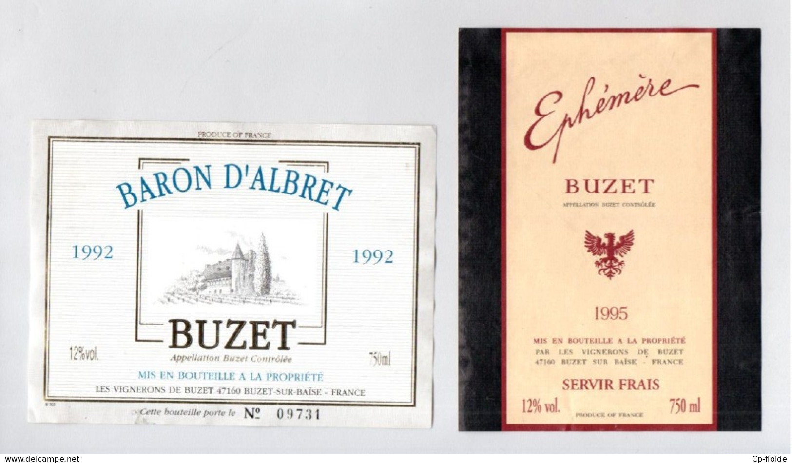 VIN DE BUZET . " BARON D'ALBRET " & " BUZET ÉPHEMÈRE " . 2 ÉTIQUETTES - Réf. N°37884 - - Other & Unclassified