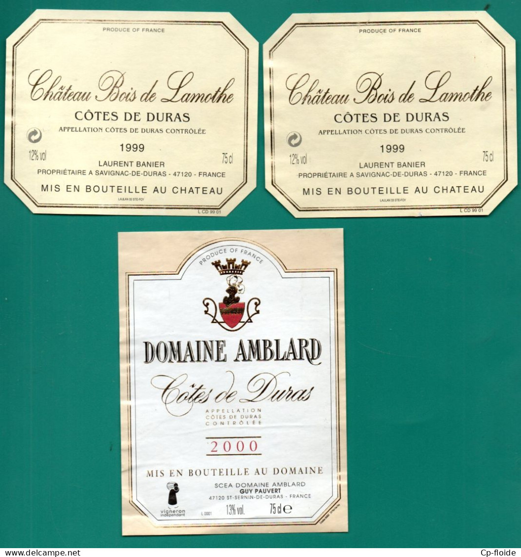 VIN DE DURAS . " DOMAINE AMBLARD 2000 " & " CHÂTEAU BOIS DE LAMOTHE 1999 " . 2 ÉTIQUETTES - Réf. N°37886 - - Other & Unclassified