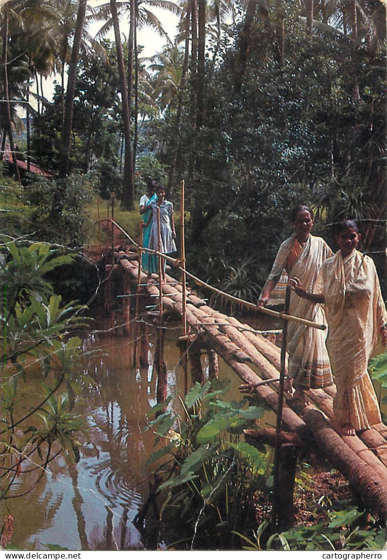 Asian Ethnics Wooden Bridge Crossing Jungle Scene - Azië