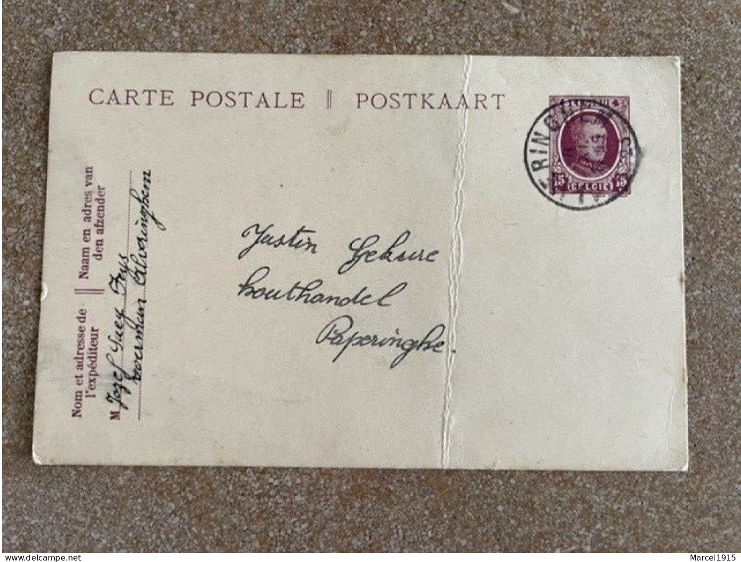 POSTKAART/Carte Postale ALVERINGEM 8/11/1923 Mr Saey Feys Schrijft Justin Gekiere Houthandelaar Grote Markt Poperinge - Alveringem