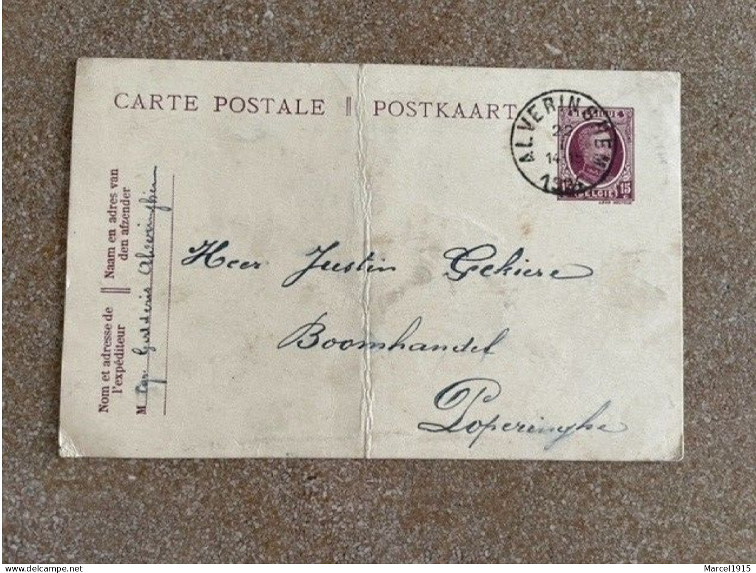 POSTKAART/Carte Postale ALVERINGEM 21/1/1924 Mr GODDERIS Schrijft Justin Gekiere Houthandelaar Grote Markt Poperinge - Alveringem