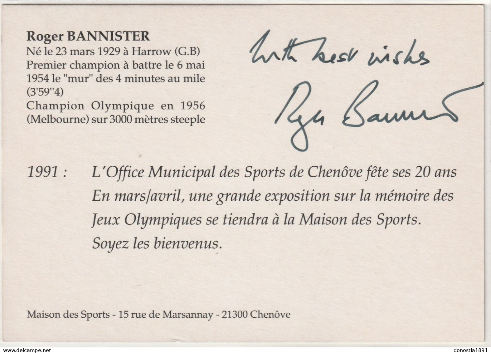 Sur Carton 105x150 -édité Pour évènement - Autographe (signature Authentique Et Manuscrite -recto/verso) Roger BANNISTER - Sportief