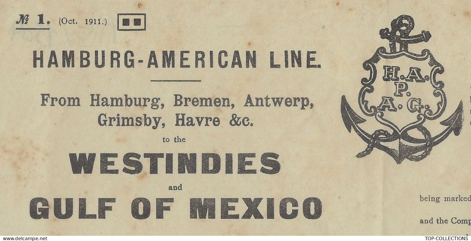 1911 CONNAISSEMENT BILL OF LADING HAMBURG AMERICAN LINE Westindies & Gulf Of Mexico  Cadiz  Espagne => Veracruz Mexique - 1900 – 1949